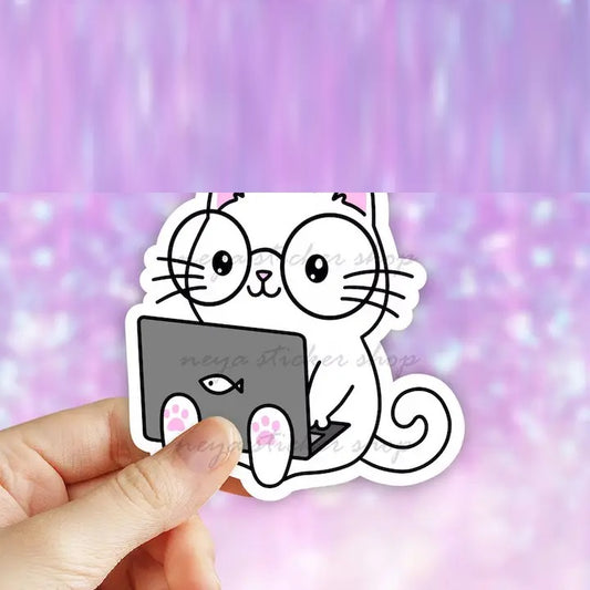 Cat on Computer Sticker