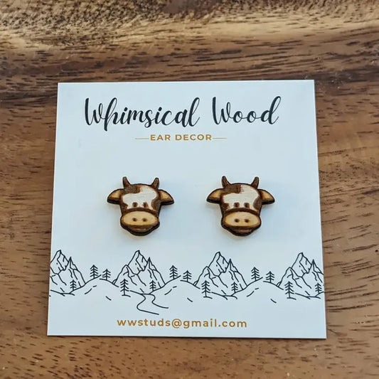 Whimsical Wood - Cow Earrings