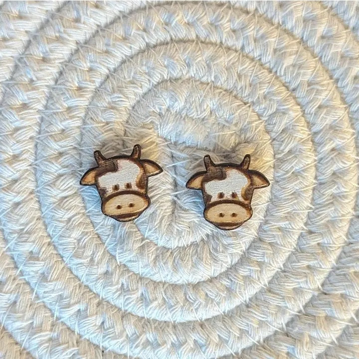 Whimsical Wood - Cow Earrings