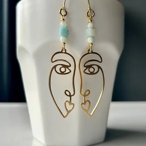 Gemini Brass Earrings with amazonite