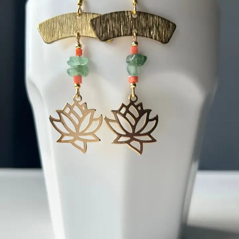 24k Gold Plated Jade Lotus Earrings