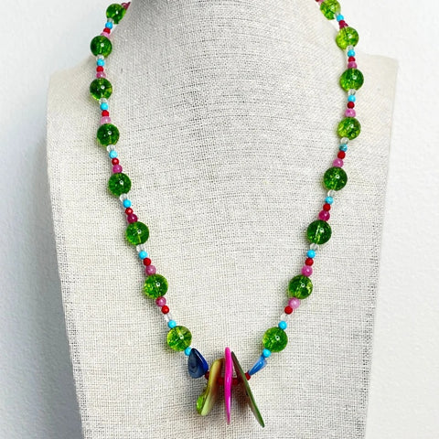 Mother of Pearl Peridot Tourmaline Necklace