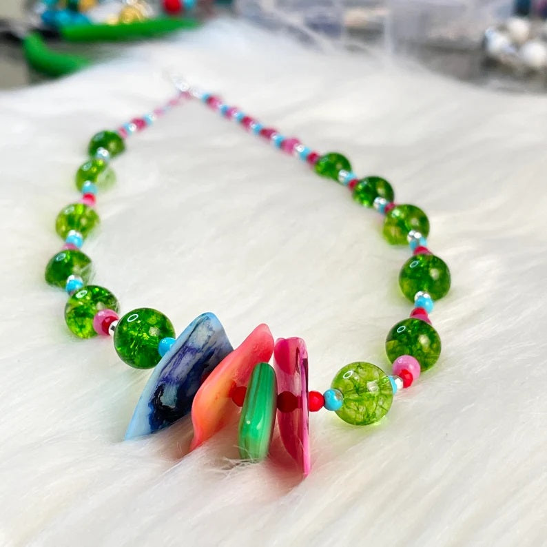 Mother of Pearl Peridot Tourmaline Necklace