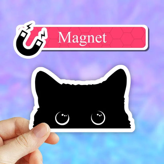 Black Peeking Cat Meme Fridge Magnet