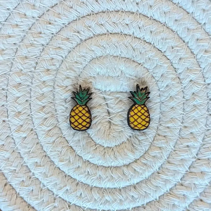 Whimsical Wood - Pineapple Stud Earrings