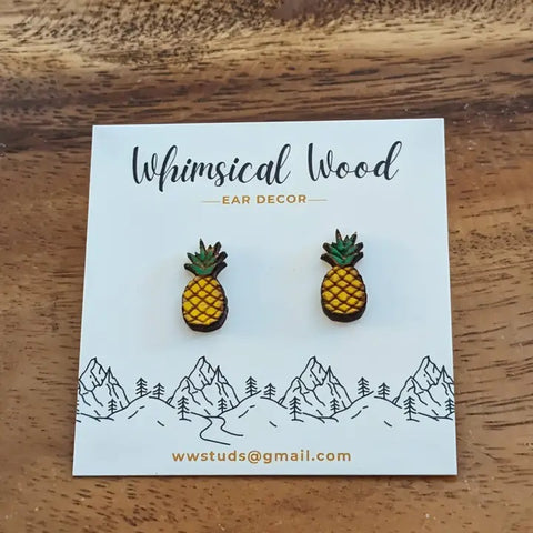 Whimsical Wood - Pineapple Stud Earrings