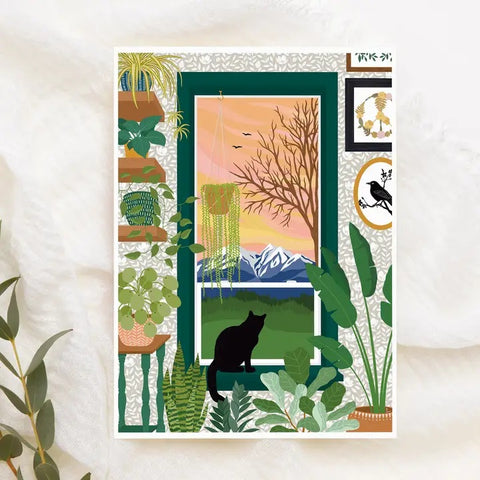 Plants and Cat Greeting Card