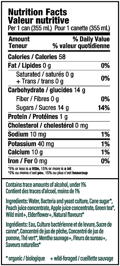 Nutrition facts label for a beverage product