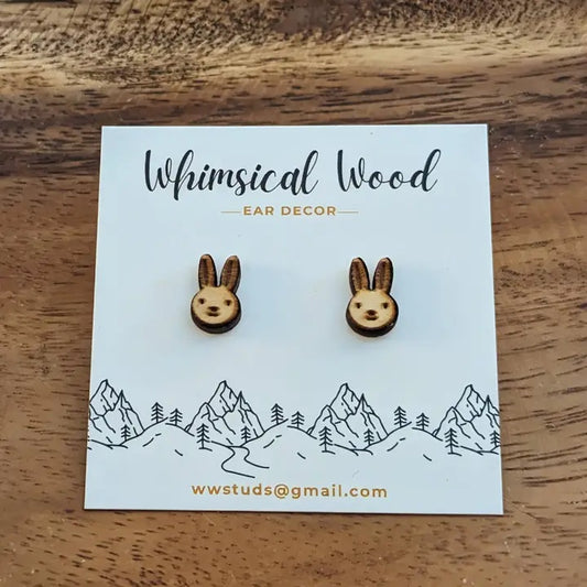 Whimsical Wood - Rabbit Stud Earrings