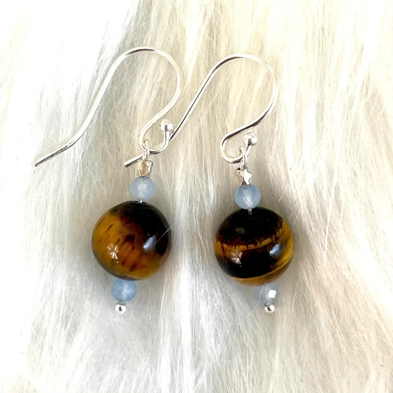 Tiger's Eye Aquamarine Earrings