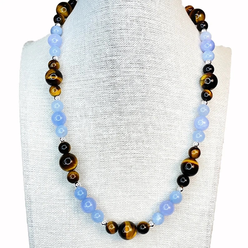 Tigers Eye with Aquamarine Necklace