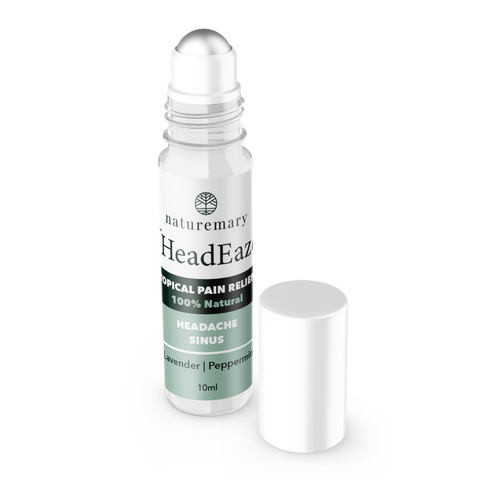 Naturemery HeadEaze topical pain relief roller bottle on a white background