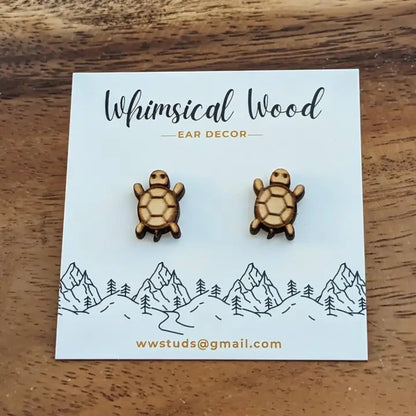 Whimsical Wood - Turtle Wood Stud Earrings