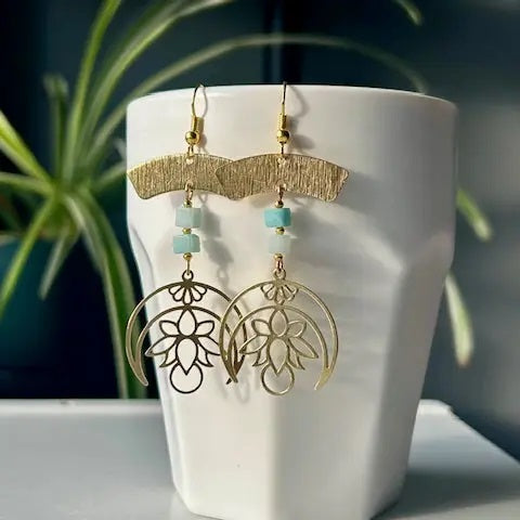 Upside Down Lotus Brass Earrings