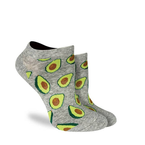 Gray socks with avocado pattern on a white background