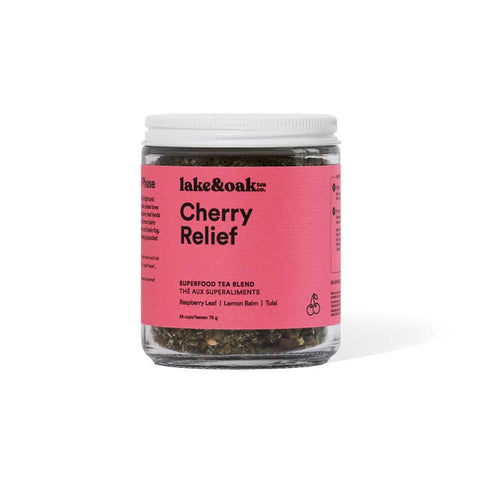 Cherry Relief Tea by Lake & Oak in glass jar