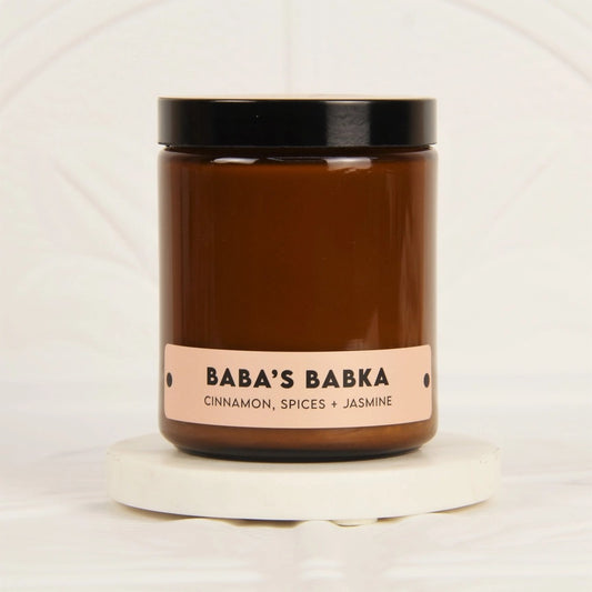 babas babka candle in large 8oz glass jar