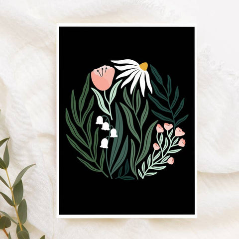 Floral Greeting Card with Black Background