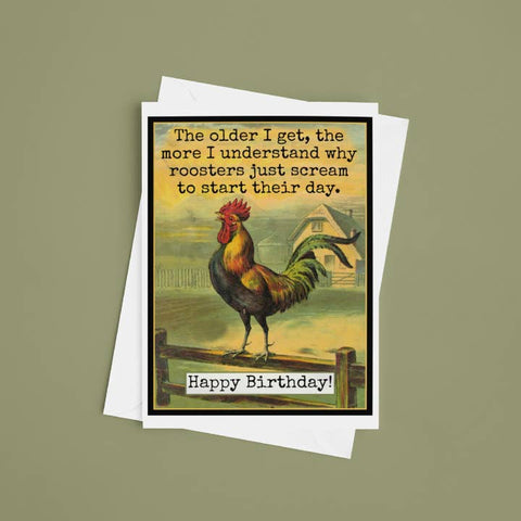 Rooster Scream Birthday Card