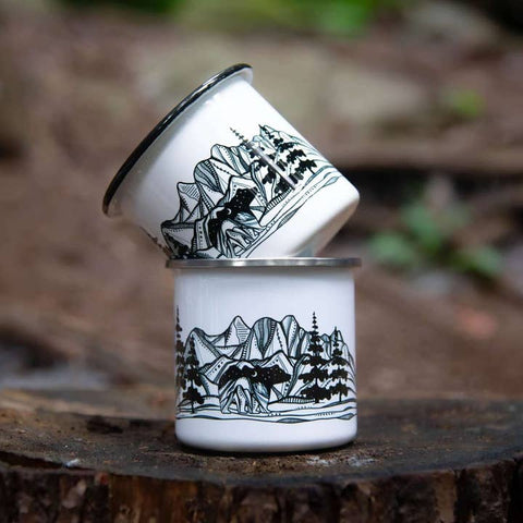 Bear and Mountains Enamel 12oz Mug - Mug - Mountain Mornings