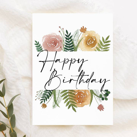Watercolour Floral Happy Birthday Card