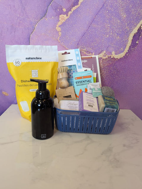 Plastic Free Life Starter Set with hand soap pump and dishwasher tabs