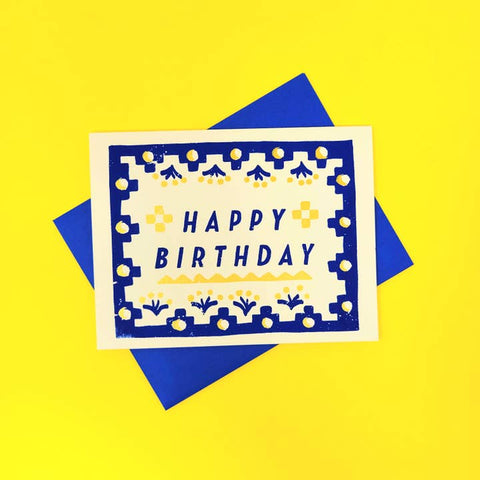 Blue Textile Happy Birthday Greeting Card