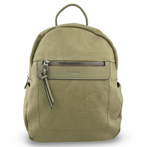 Green backpack with a visible brand logo on a white background
