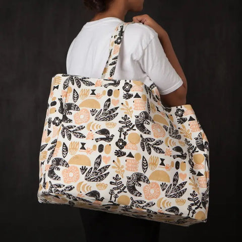 Bird and Leaves Large Tote Bag