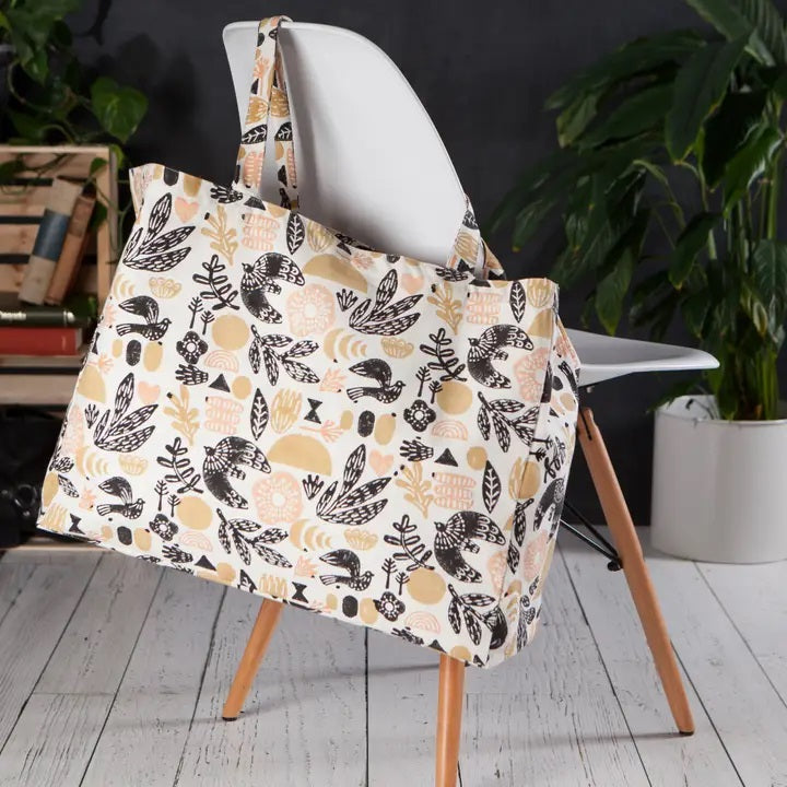 Bird and Leaves Large Tote Bag