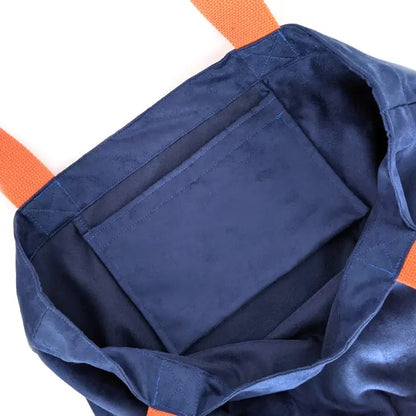 Kokoro - The Essential Tote Bag (Dark Blue Suede with Orange)