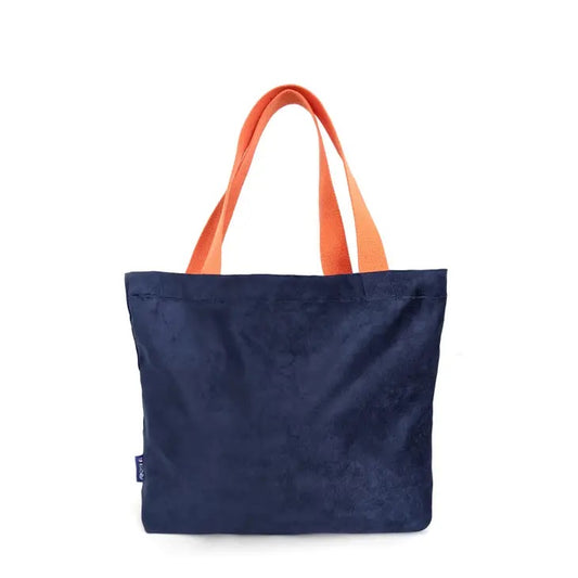 Kokoro - The Essential Tote Bag (Dark Blue Suede with Orange)