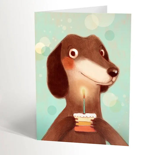 Dachshund with Little Cake Birthday Card