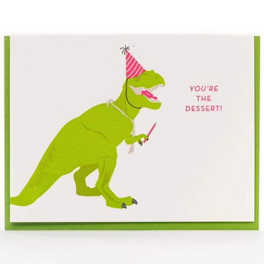 t rex in a birthday hat birthday card