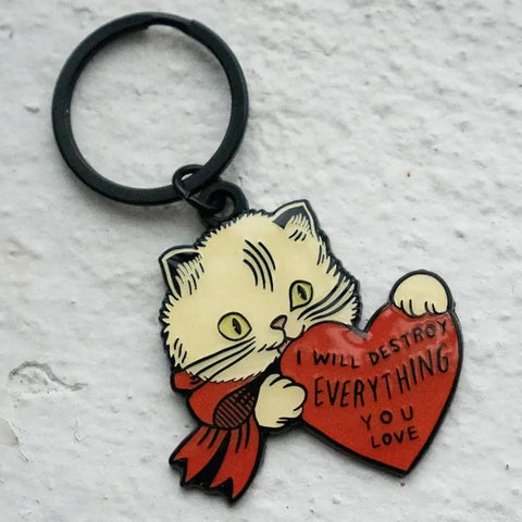 Destroy Everything Cat Keychain