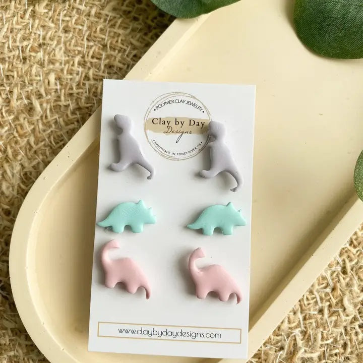 Pastel Dinosaur Stud Clay Polymer Earrings