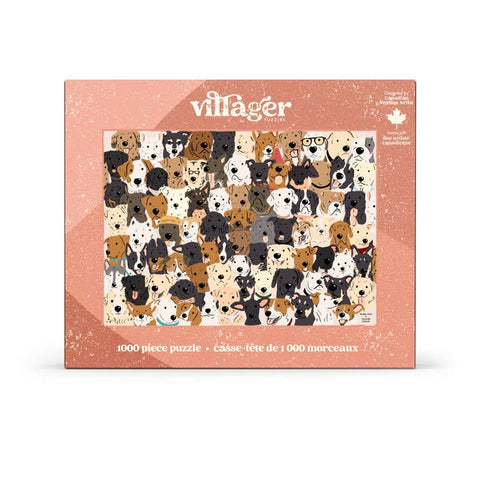 Villager 1000 piece puzzle box with dog illustrations on a white background
