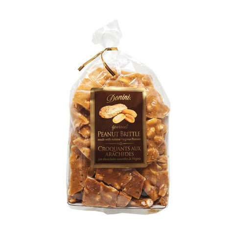 Packaged peanut brittle with a Donini label on a white background