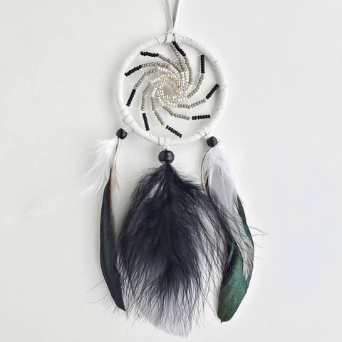 Dreamcatcher with feathers on a white background