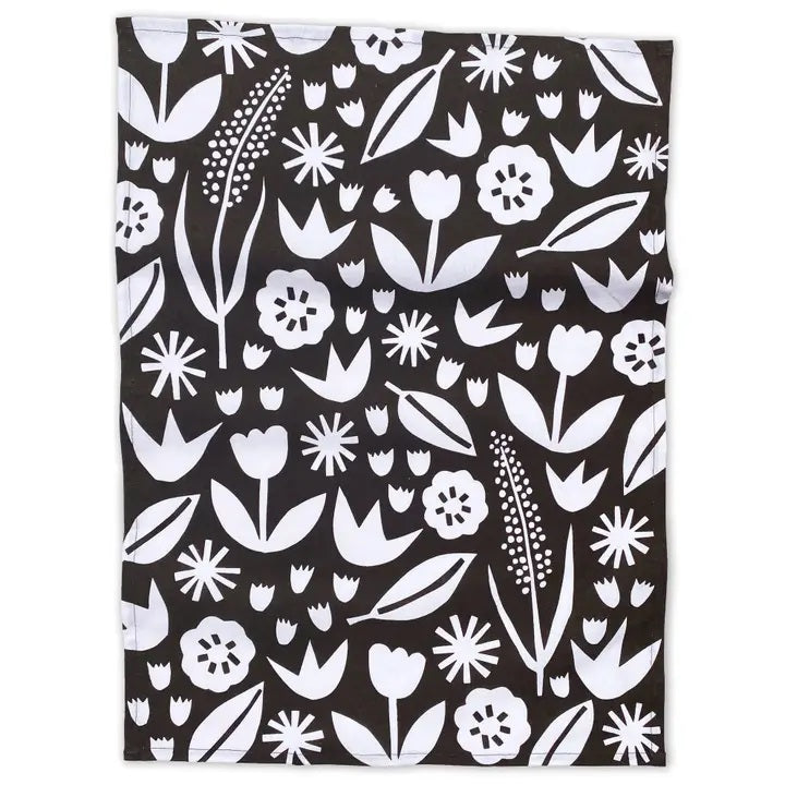 Black and White Floral Tea Towel