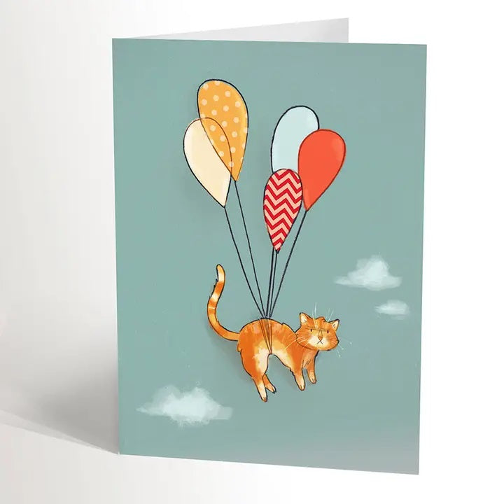 Flying Cat Balloon Card