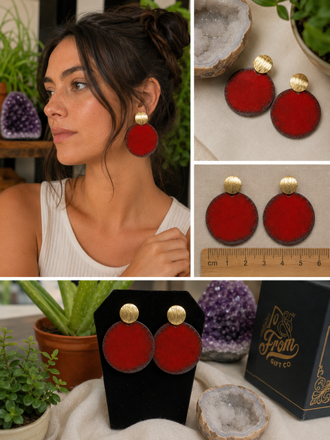 Large Round Red Handmade Earrings