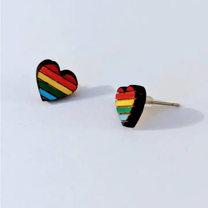 Whimsical Wood - Rainbow Heart Earrings