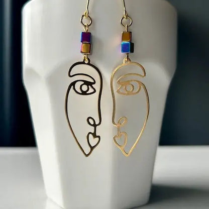 Gemini Brass Earrings with hematite