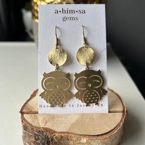 Hoot Owl Brass Earrings