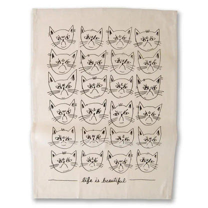 Life is Beautiful Cat Tea Towel opened