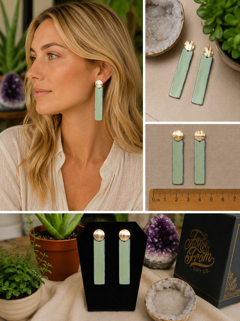 Mint Green Long Rectangular Handmade Earrings