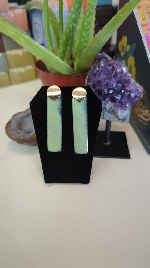 Green Long Rectangular Handmade Earrings