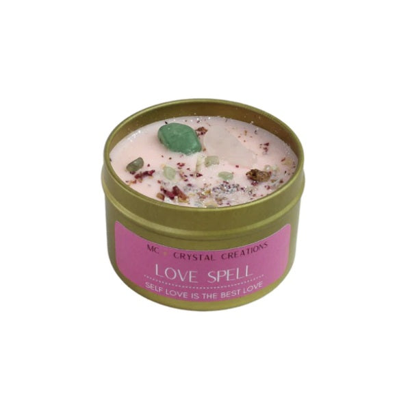 soy wax candle infused with rose quartz and other gem stones
