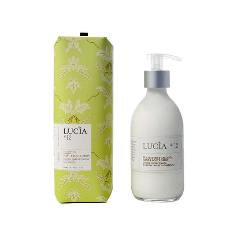 Lucia No. 12 Hand Soap – Eucalyptus & Gardenia, Canadian-made luxury vegan soap in decorative bottle